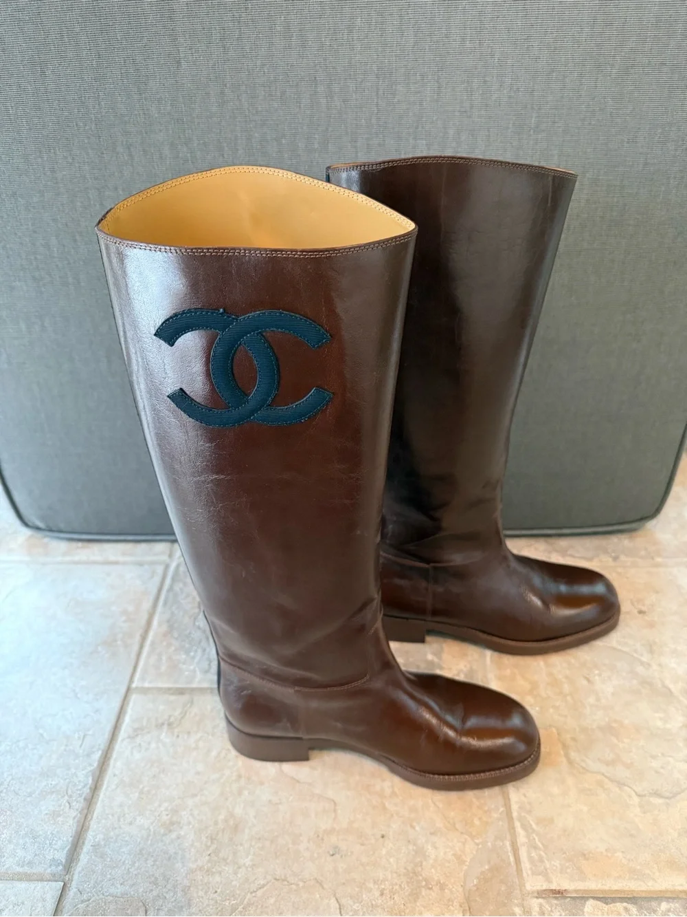 Chanel Calfskin High Boots Brown Size 40